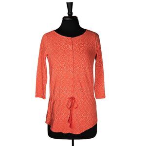 Ralph Lauren Women's Blouse Orange Geometric Drawstring Tie Waist Pullover Top S
